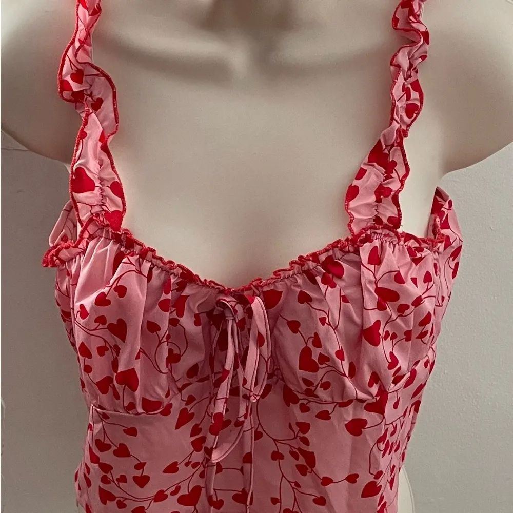 SHEIN pink red heart print all over crop top, size S Barbiecore festival summer - Image 7