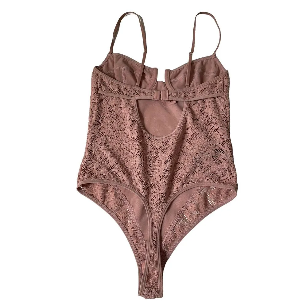 Out From Under Pink Lace Stretch Bodysuit Women's Size Small | 51-25 - Image 4