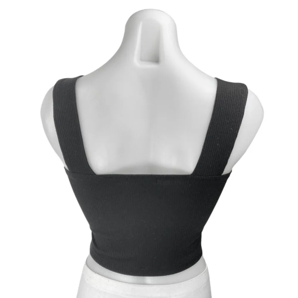 Aqua Women's Black Rib Knit Sleeveless Square Neck Cami Camisole Crop Tank Top S - Image 2