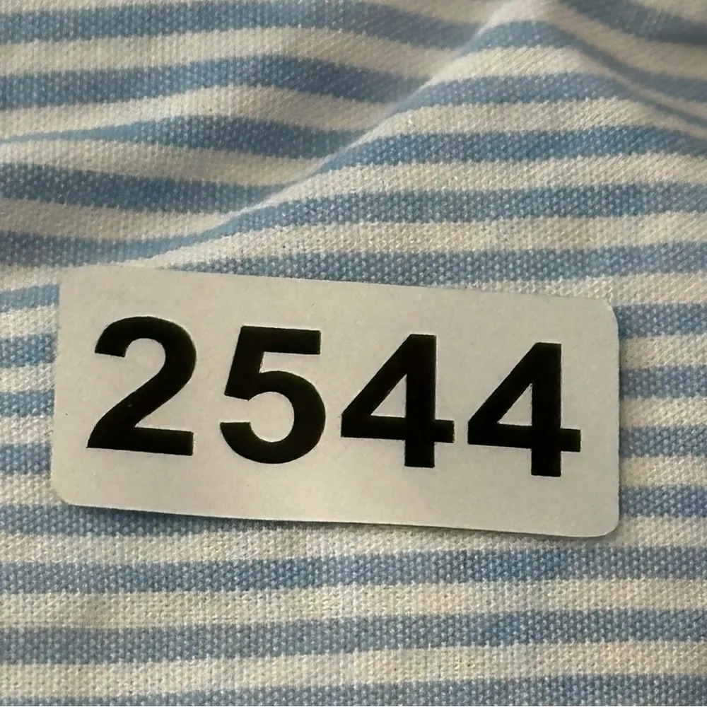 Odille Anthropologie Sz 2 Blue White Pinstripe Gathered Waist Button Down Shirt - Image 7