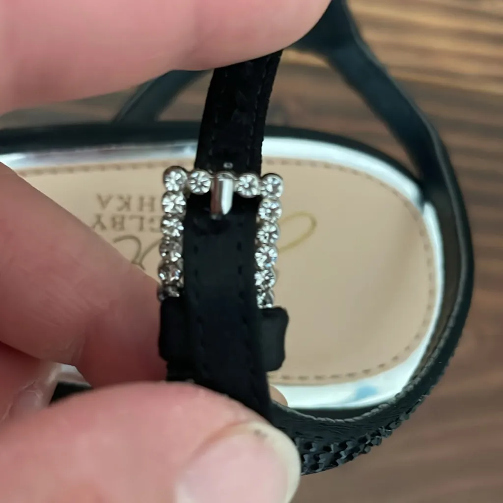 Jewel Badgley Mischka Omari Il Evening Sandals Black Satin & Rhinestones Size 7 - Image 7