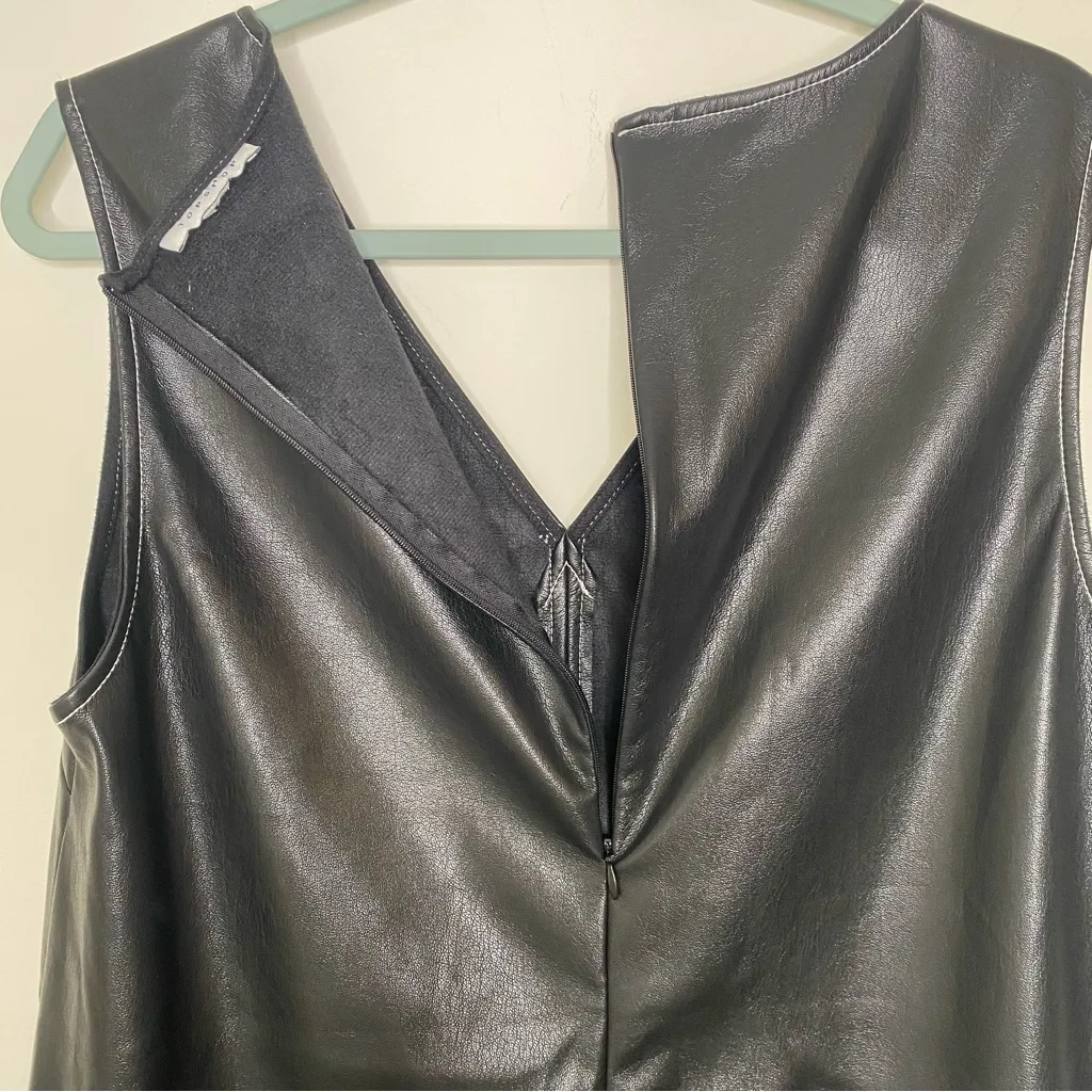 Topshop Pinafore Vegan Faux Leather Sleeveless Shift Dress in black, size 8 - Image 8