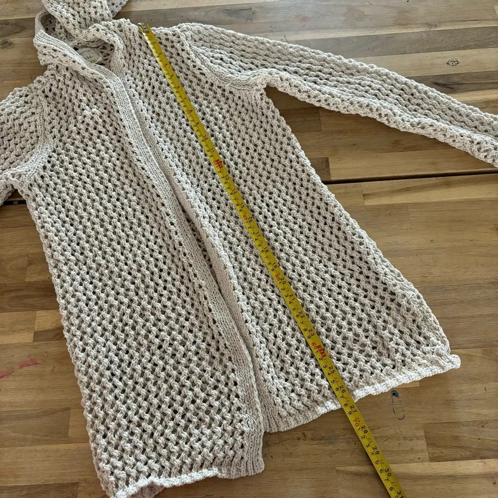Artelier Nicole Miller Beige Crochet Open Cardigan Hoodie XS - Image 4