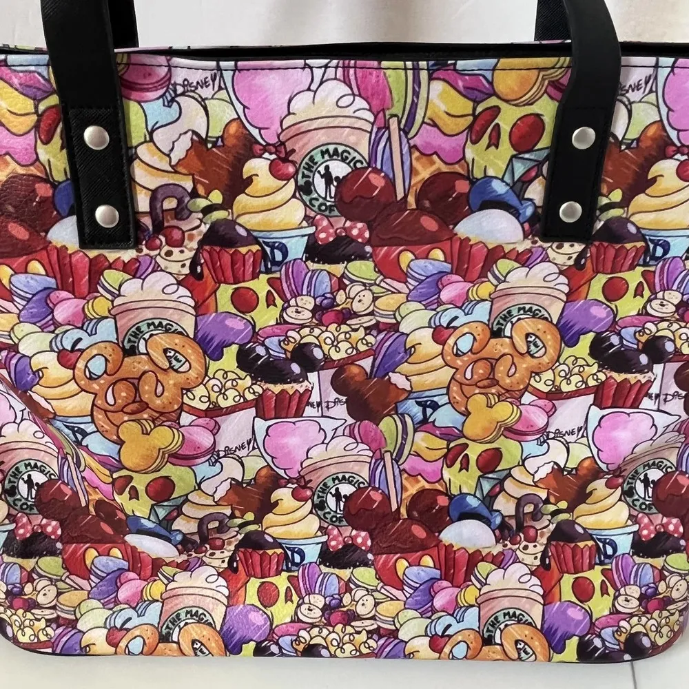 Disney Inspired Giant Park Foods Print Vinyl Tote Bag Double Strap Pocket - Image 8