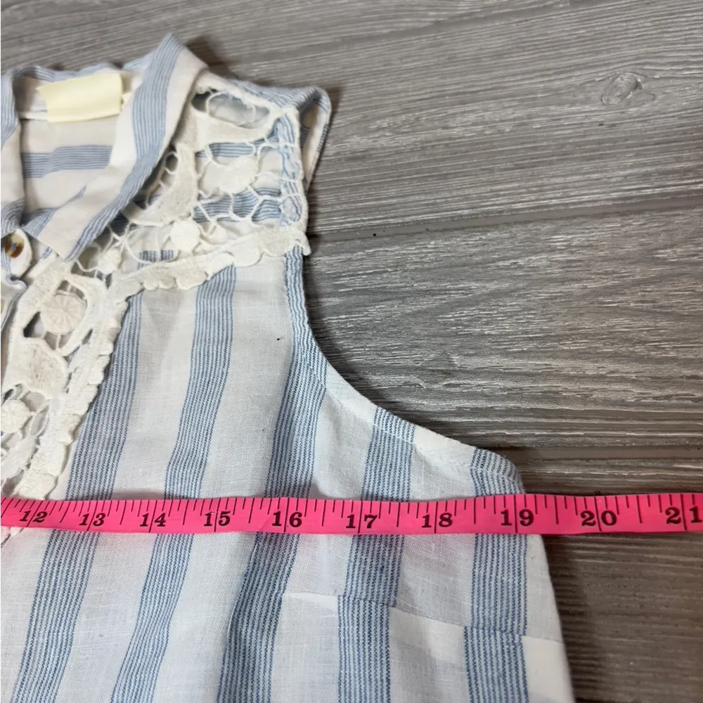 Anthropologie Maeve Edinboro Linen Top blue white sz M - Image 8