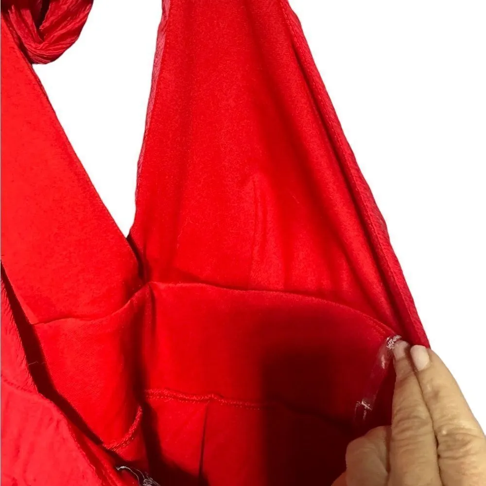 Red Poofy Crinkle Halter Mini Dress Medium - Image 14