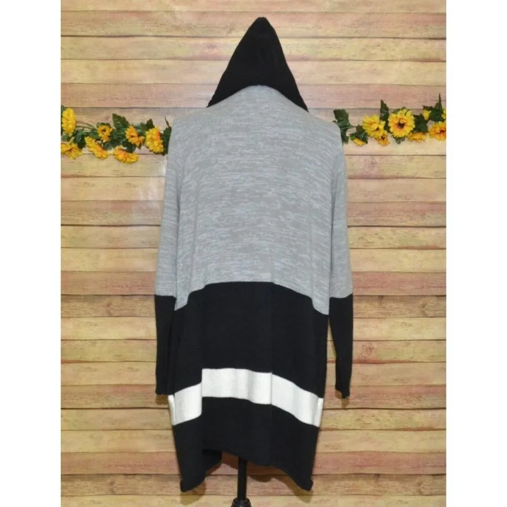 French Dressing Jeans Gray Black Color Block Hooded Long Cardigan Sweater Size L Size L - Image 9