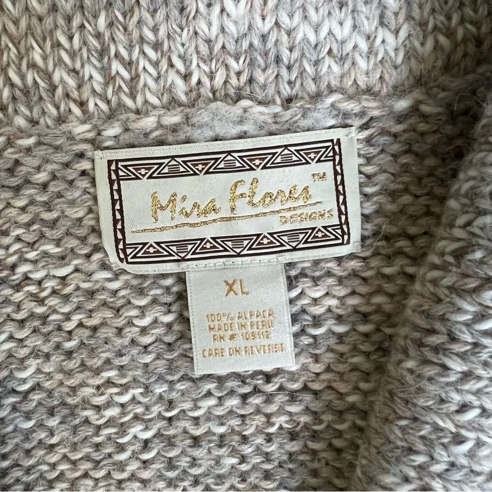Mira Flores 100% Alpaca Cardigan Sweater XL Neutral Beige Taupe Peruvian Knit - Image 8