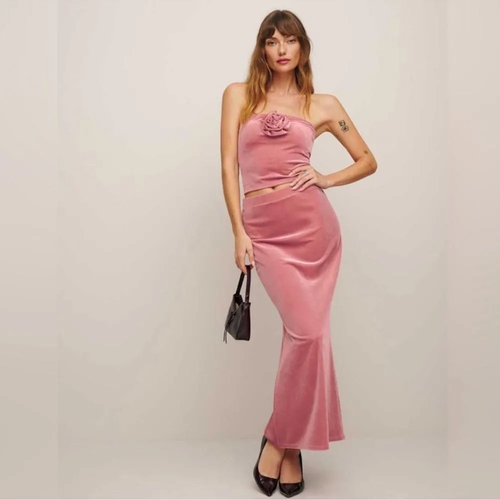 NWT REFORMATION / Adalynn Velvet Pink Maxi Skirt Size M - Image 3