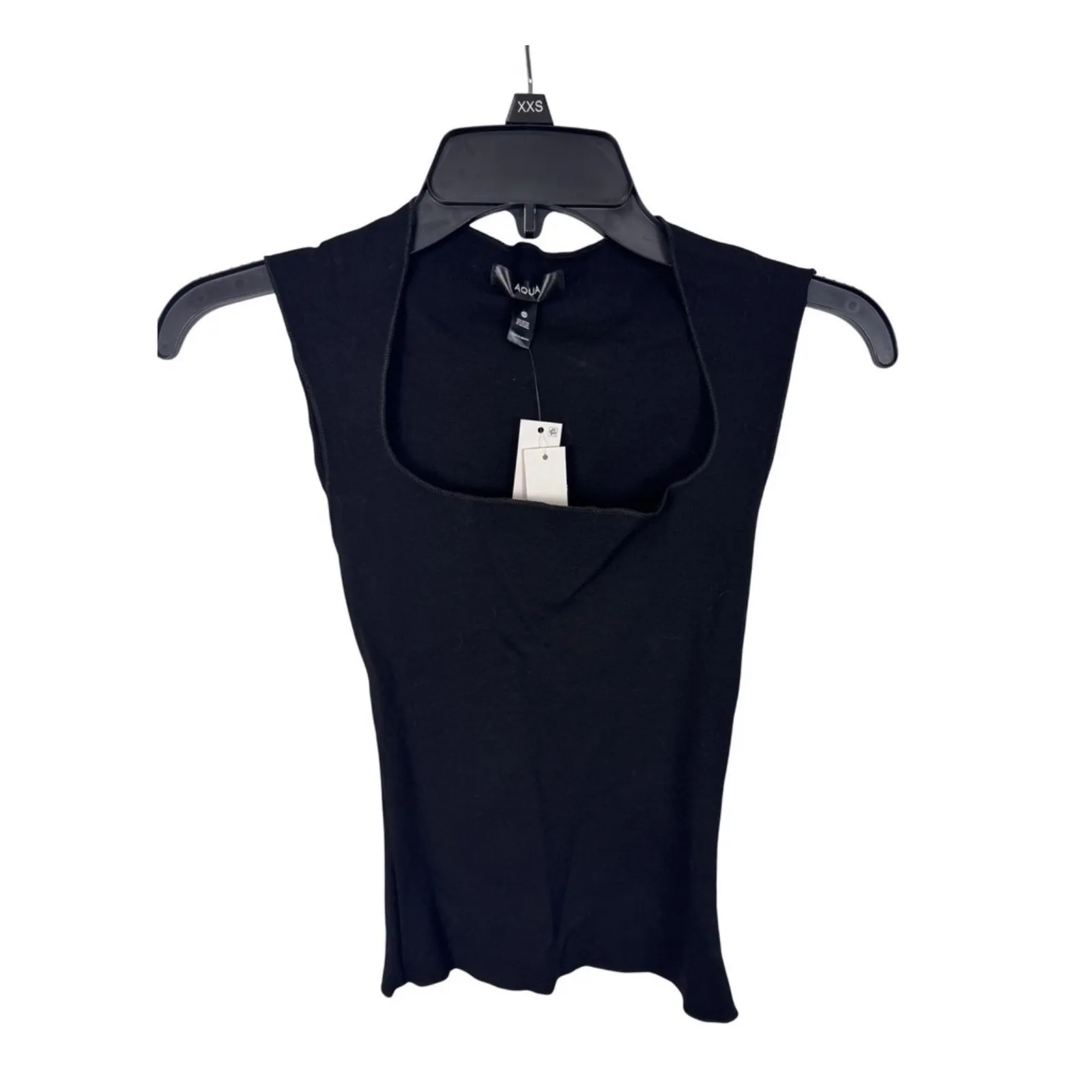 AQUA Square Neck Sleeveless Knit Top Black Fitted Tank Top XXS New‎ - Image 5