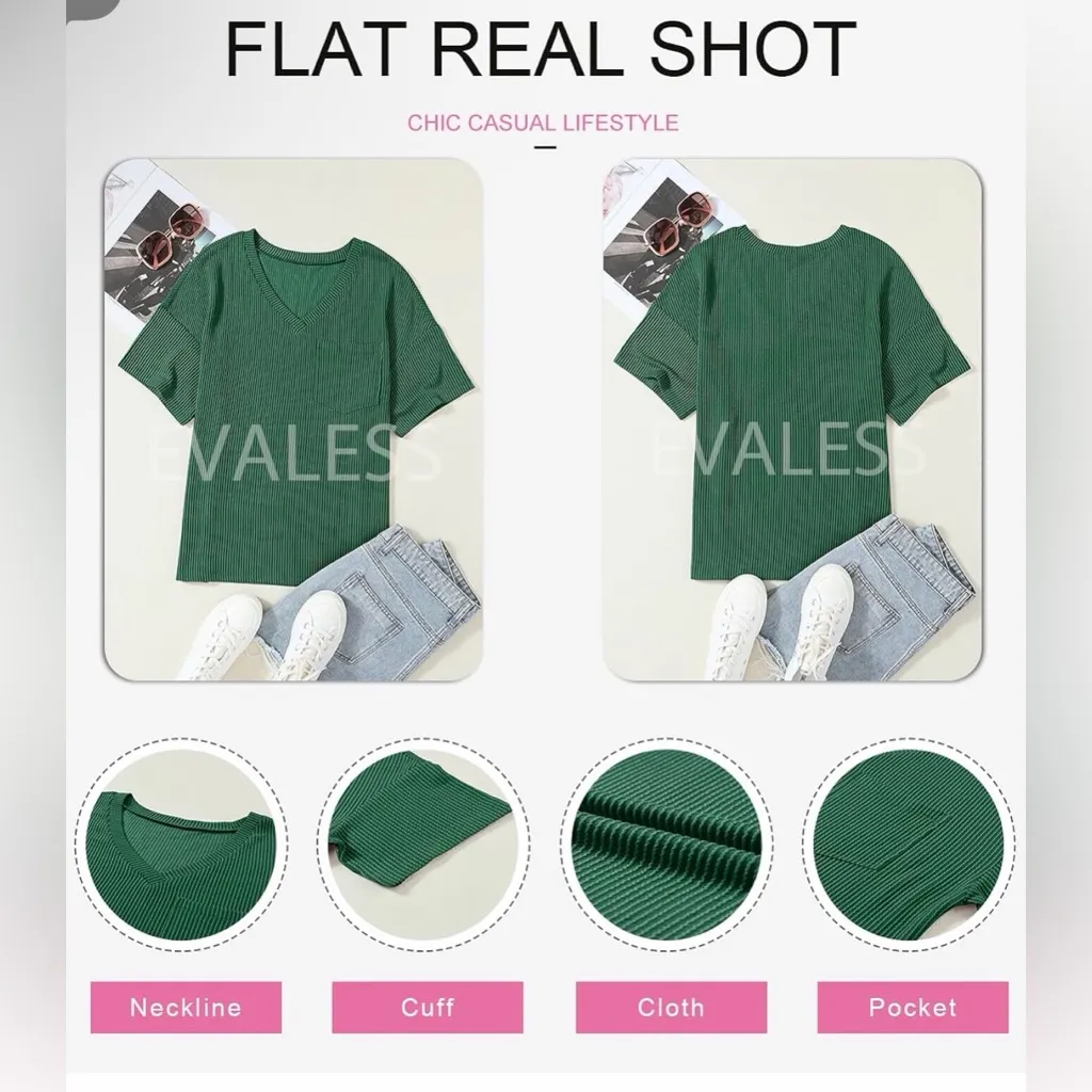 NEW Green Short Sleeve Ribbed Dressy Oversized T Shirt M Size M - Image 6