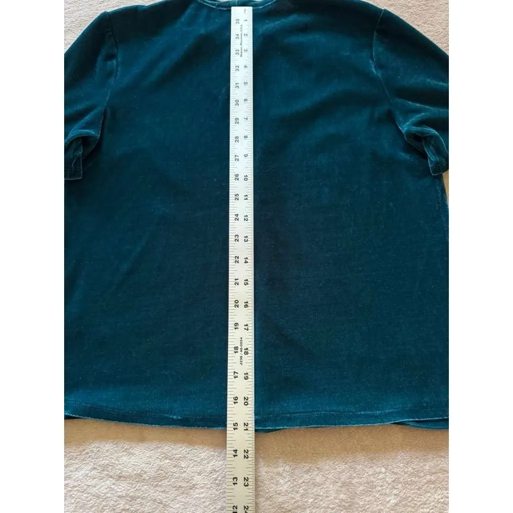 Sunday in Brooklyn Teal‎ Blue Velvet Tie-Neck Short Sleeve Top Anthropologie S - Image 8