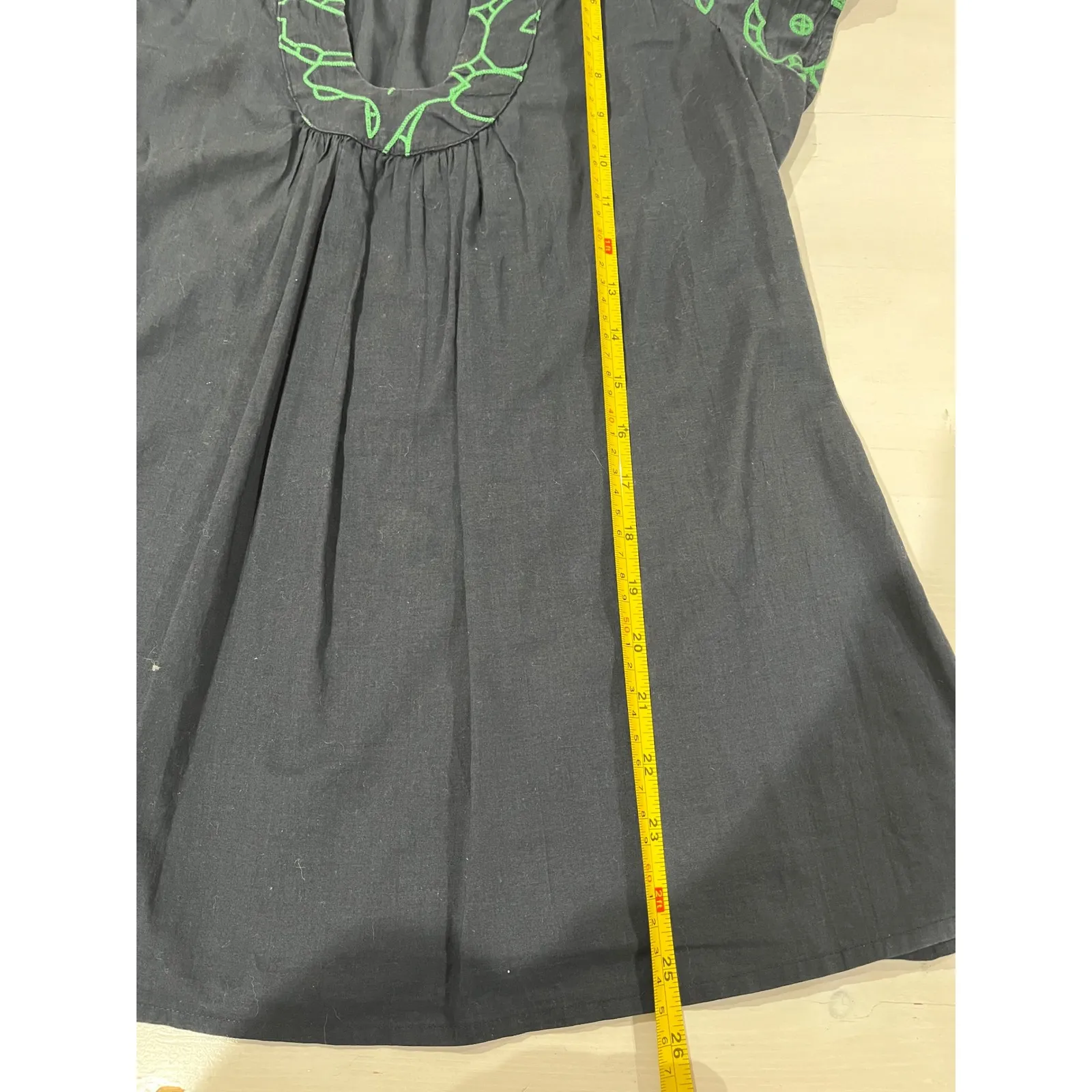 Tabitha Embroidered Tunic‎ Top Navy Blue Green Floral Cotton Dress Size 4 - Image 6