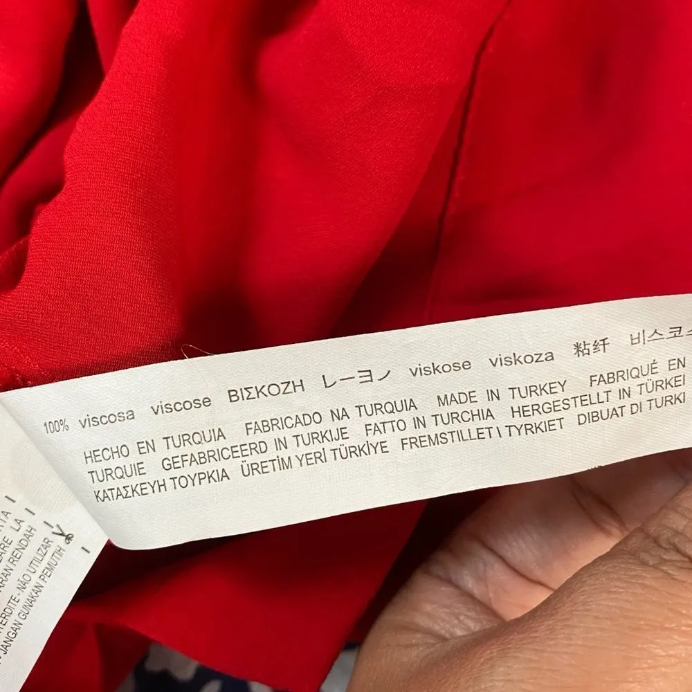 Zara Red Long Sleeve V Neck Top Blouse Large - Image 7