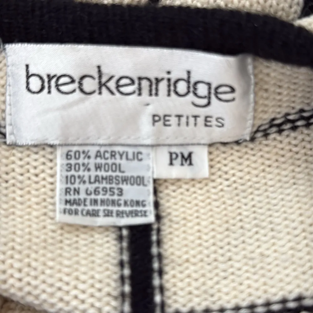 Vintage Breckenridge Petites Ivory & Black Windowpane Gold Button Lady Sweater - Image 3