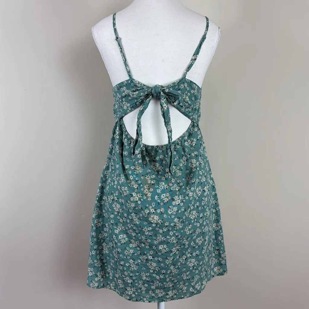 American Eagle Backless Linen Blend Daisy Print Mini‎ Dress Teal Size Medium - Image 2