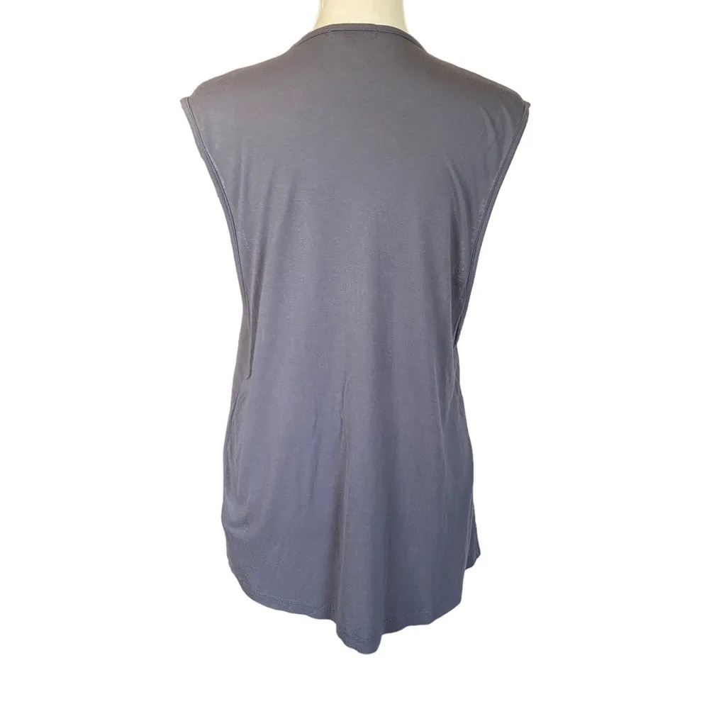 Cha Cha Vente medium gray sleeveless v-neck sheer embellished open front top - Image 4