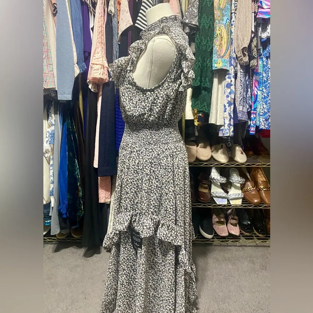 LULUS Evalina Black Floral Print Mock Neck Midi Dress - Image 7