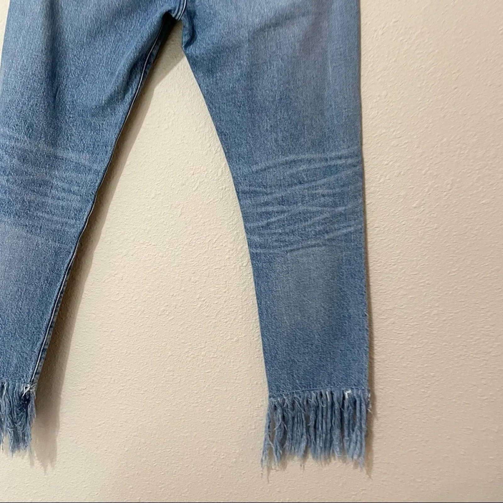 3X1 Light Wash Straight Leg Fringe Ankle High Rise Jeans  Womens 25 Blue Denim - Image 2