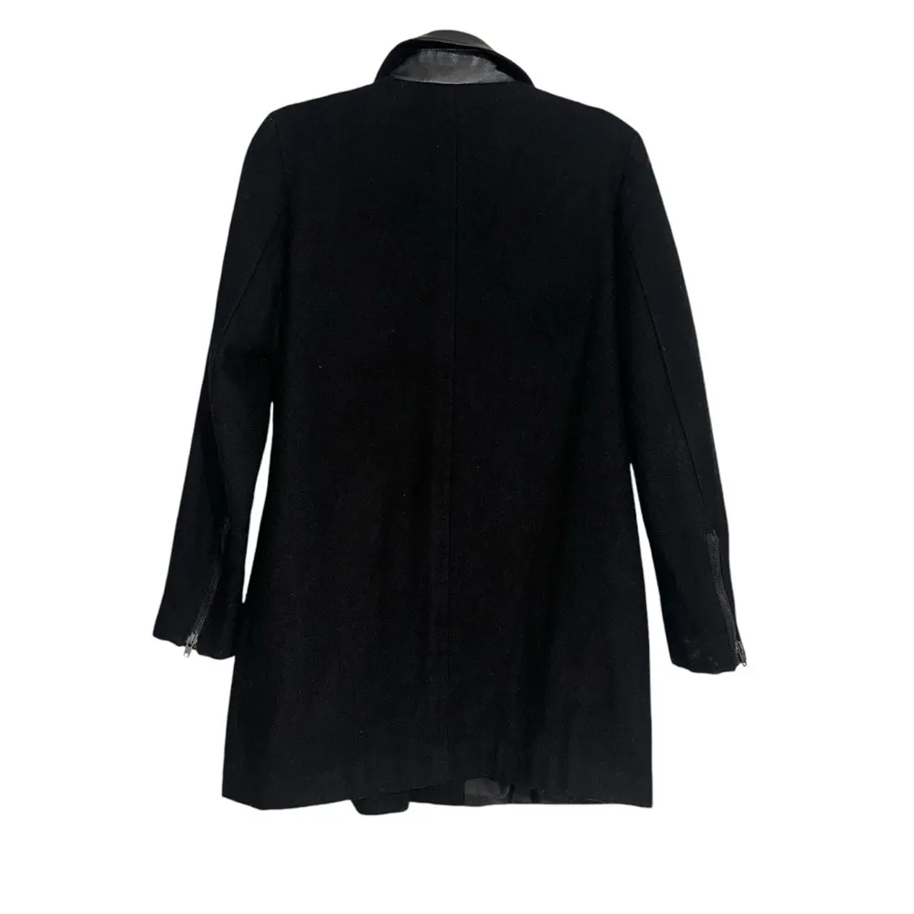 Buffalo David Bitton Wool Blend Faux Leather Black Jacket Coat XS - Image 2