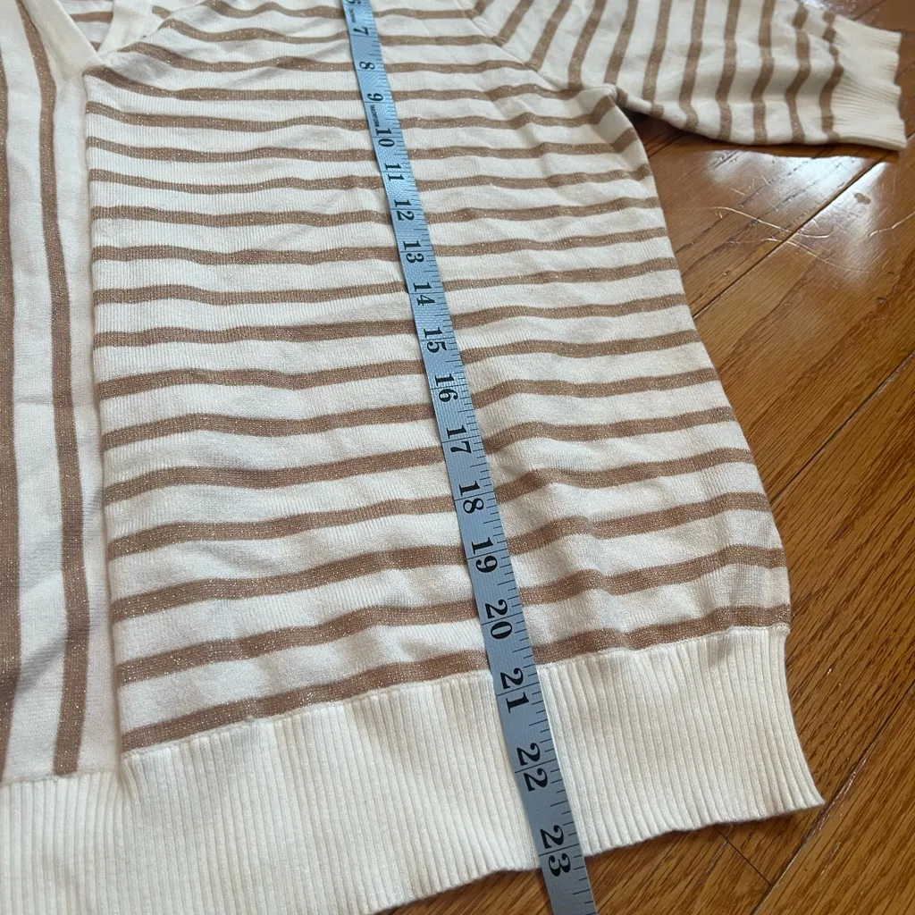 Aaeda Polo Collar Stripe Sweater Gold Metallic short sleeves Sz XL White - Image 11