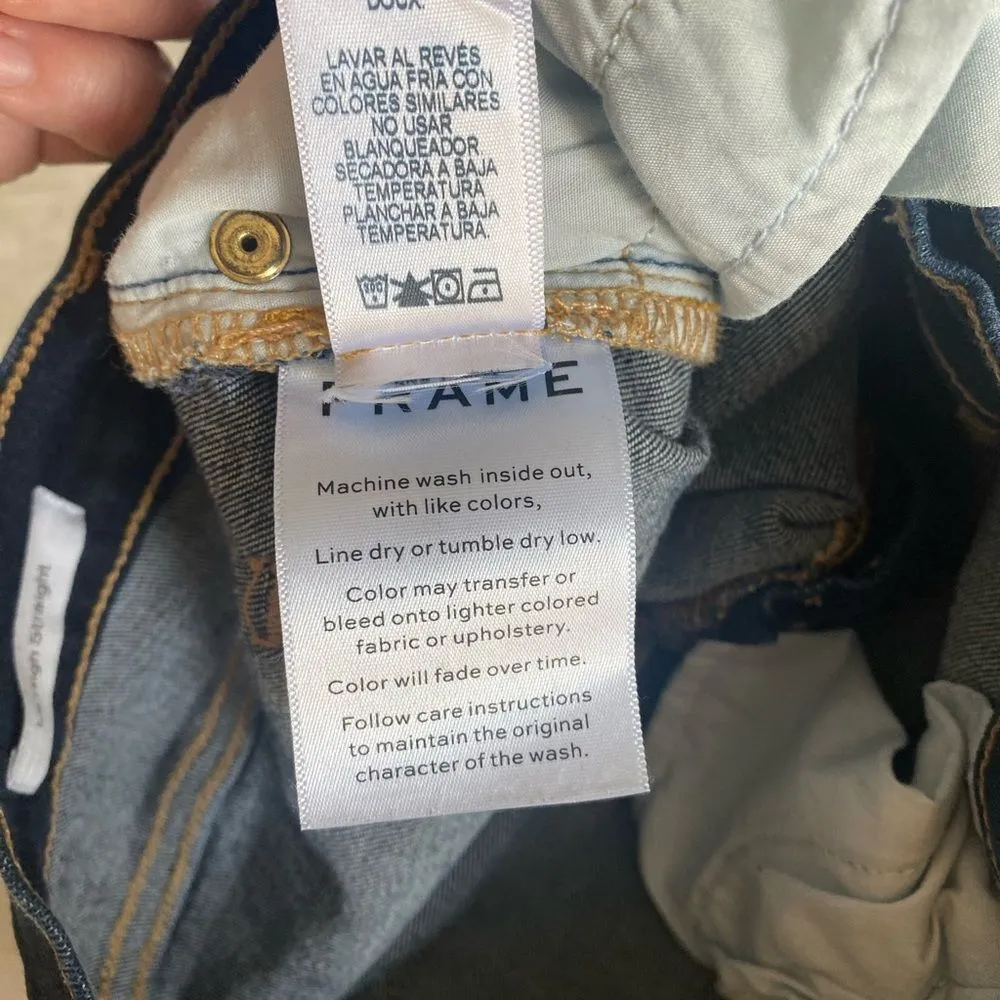 Frame Denim Le High Straight Fringe Hem Jeans in Pine Knoll Dark Wash - Image 14