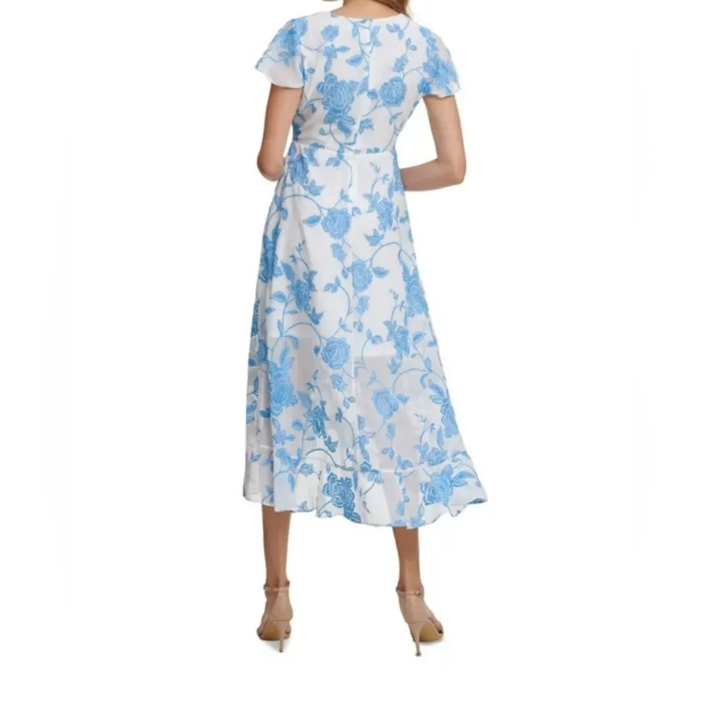 Kenzie Faux Wrap Dress Blue Floral sz 14 - Image 3