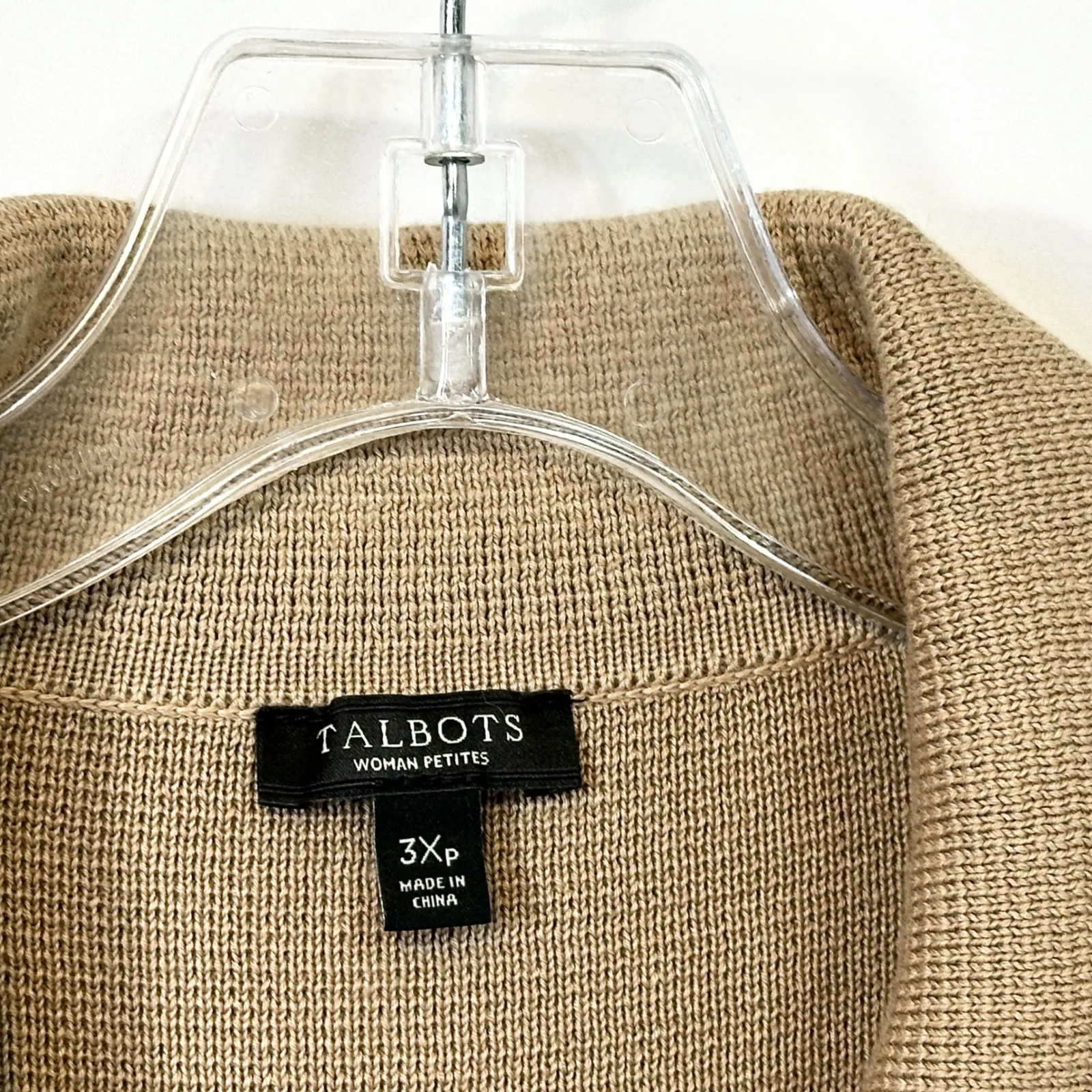 Talbots Plus Size 3XP Cardigan Sweater Knit Beige White Trim Button Granola 1712 - Image 8
