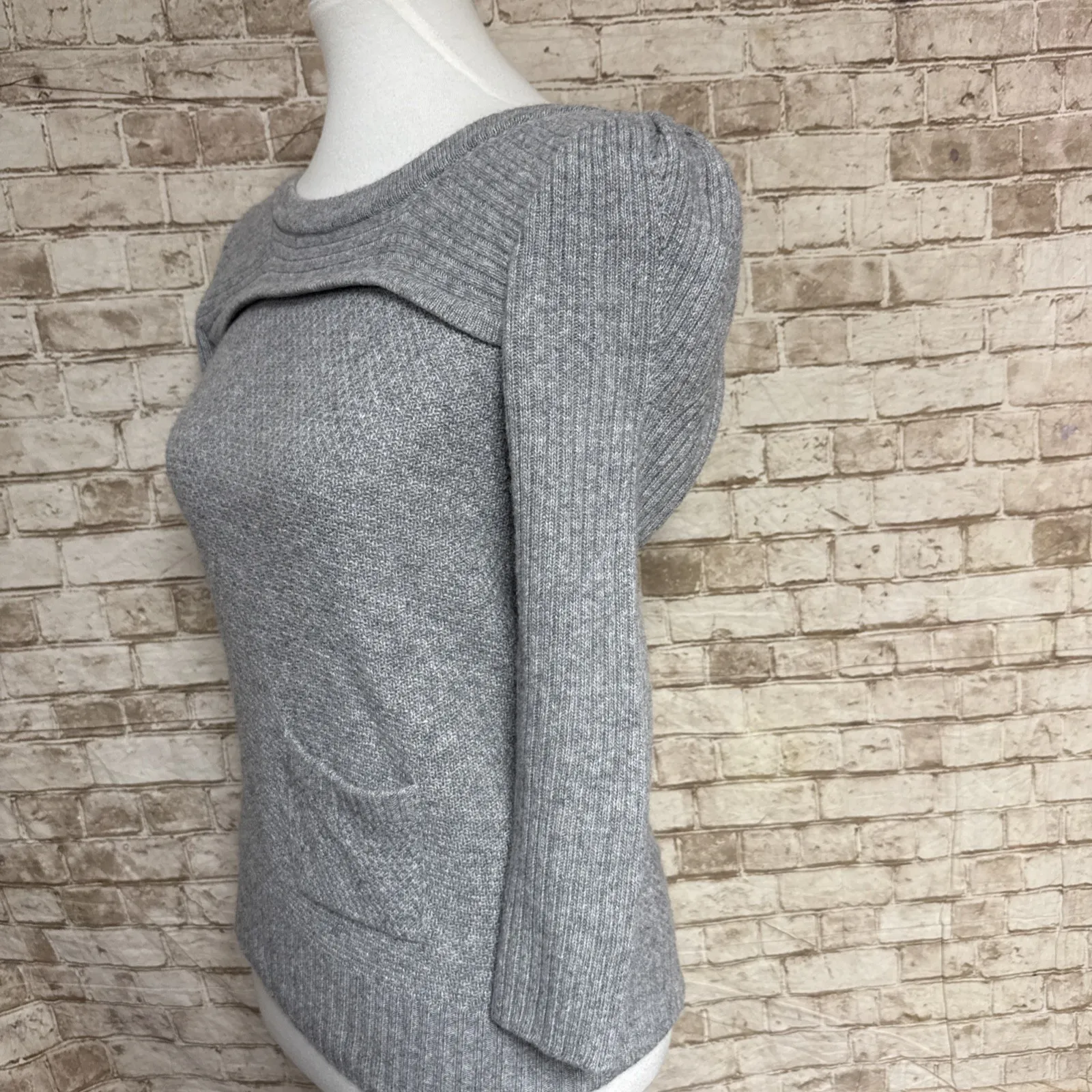 SEE BY CHLOE Gray Tightknit 1/2 Sleeve Designer Sweater Sz US 2 - Image 9