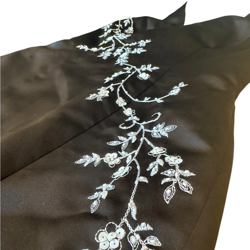 David’s Bridal Black Satin Halter Gown Floral Embroidery Size 6 Vintage Formal - Image 9