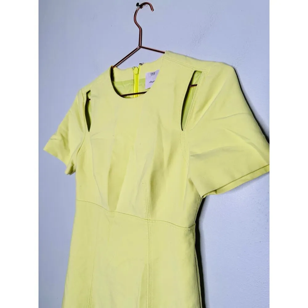 CINQ Á SEPT Neon Yellow Shoulder Cutouts Flared Hourglass Alyssa Dress Size 2 - Image 5