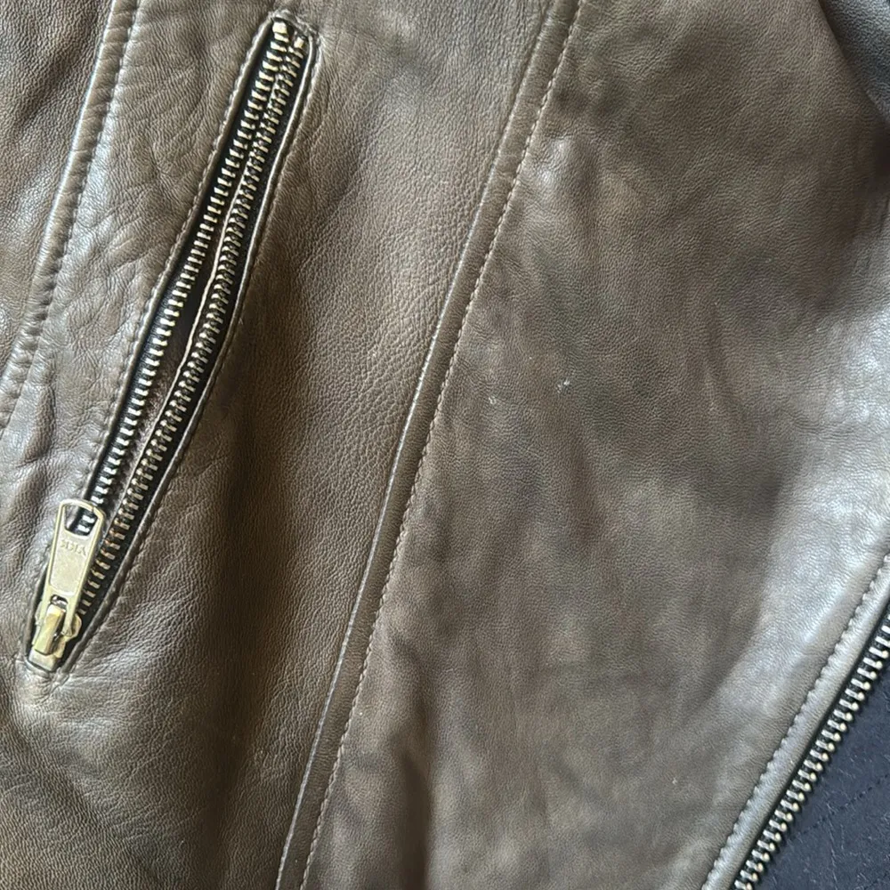 Whistles Brown Leather Moto Jacket Size 10 - Image 3