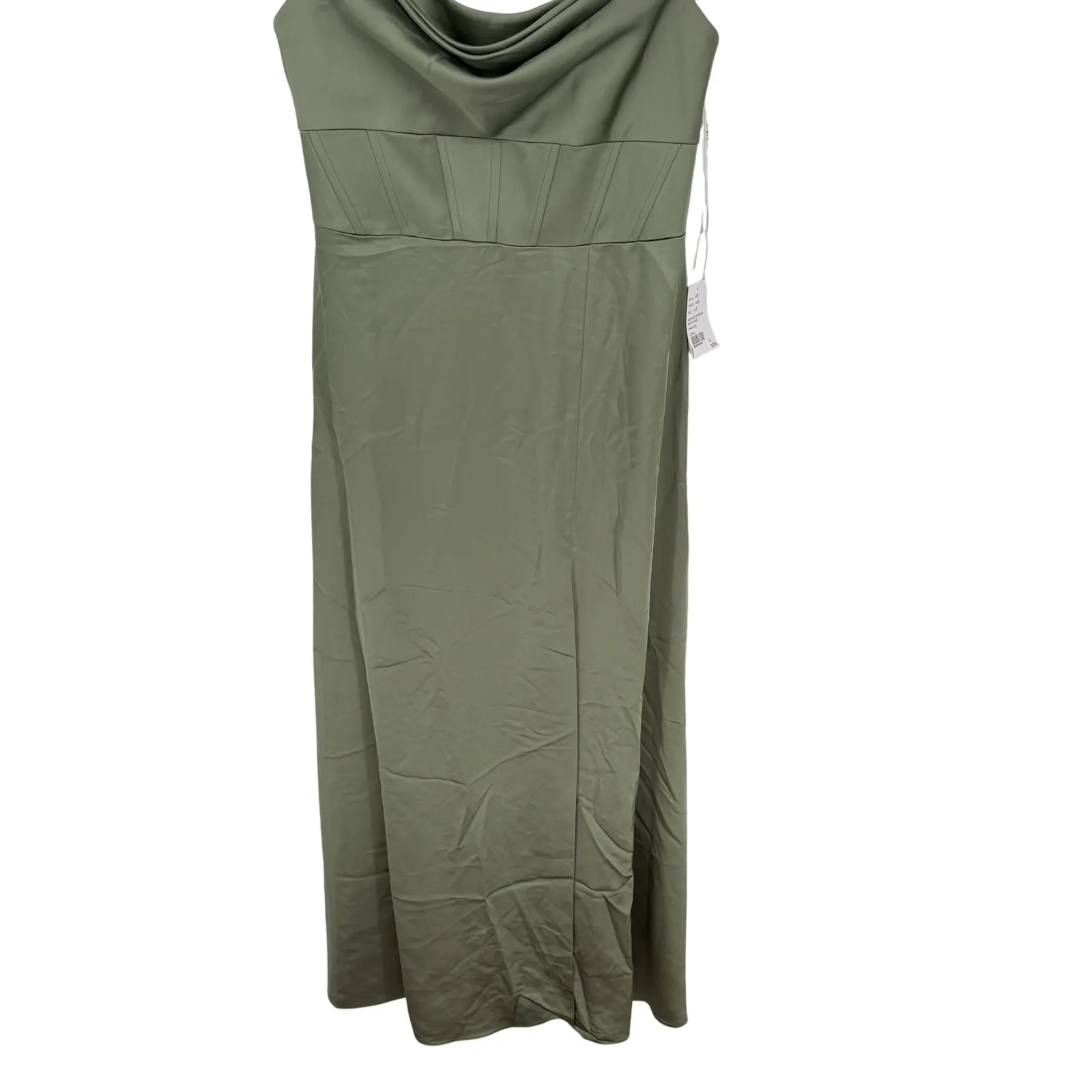 AFTER SIX Sage Green Satin Corset Drape Neck Off Shoulder Maxi Dress Size 12 R - Image 5