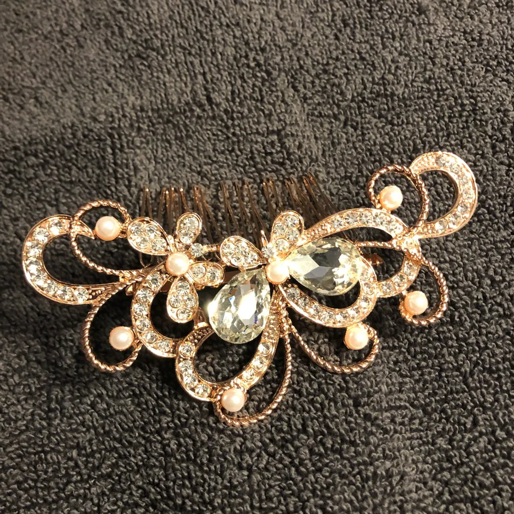 Fancy Wedding bridal hair comb Gold - Image 4