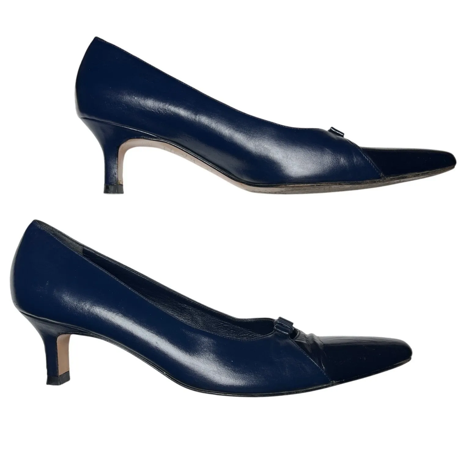 Salvatore Ferragamo Square Toe Pumps Women's‎ 7.5 AA Narrow Navy Leather Italy - Image 3