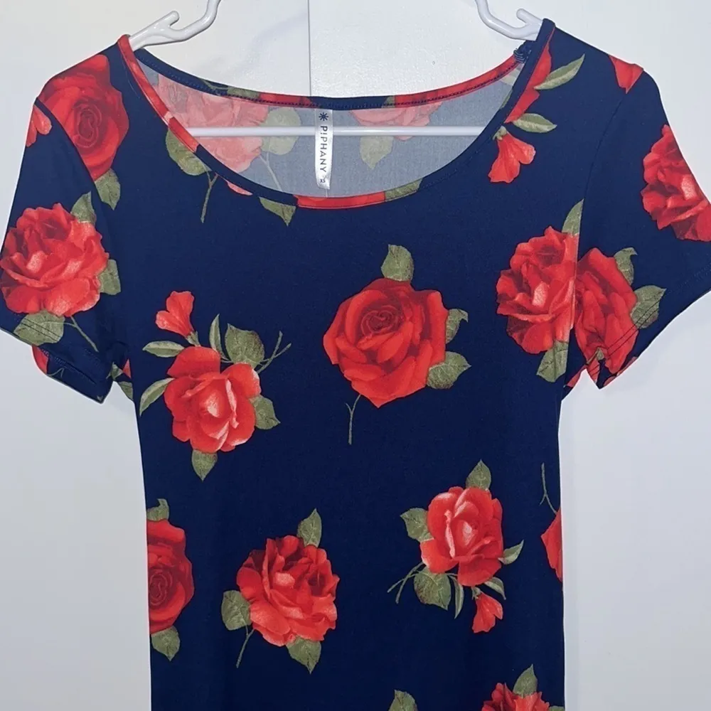 Piphany Lex Dress Navy Blue & Rose Print Women XS Extra Small 2 - Image 4