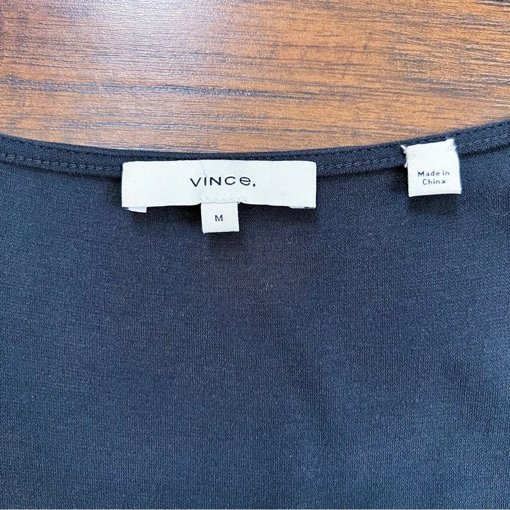 Vince • Short Sleeve Square-Neck Dress midi a-line tie waist jersey knit stretch - Image 4