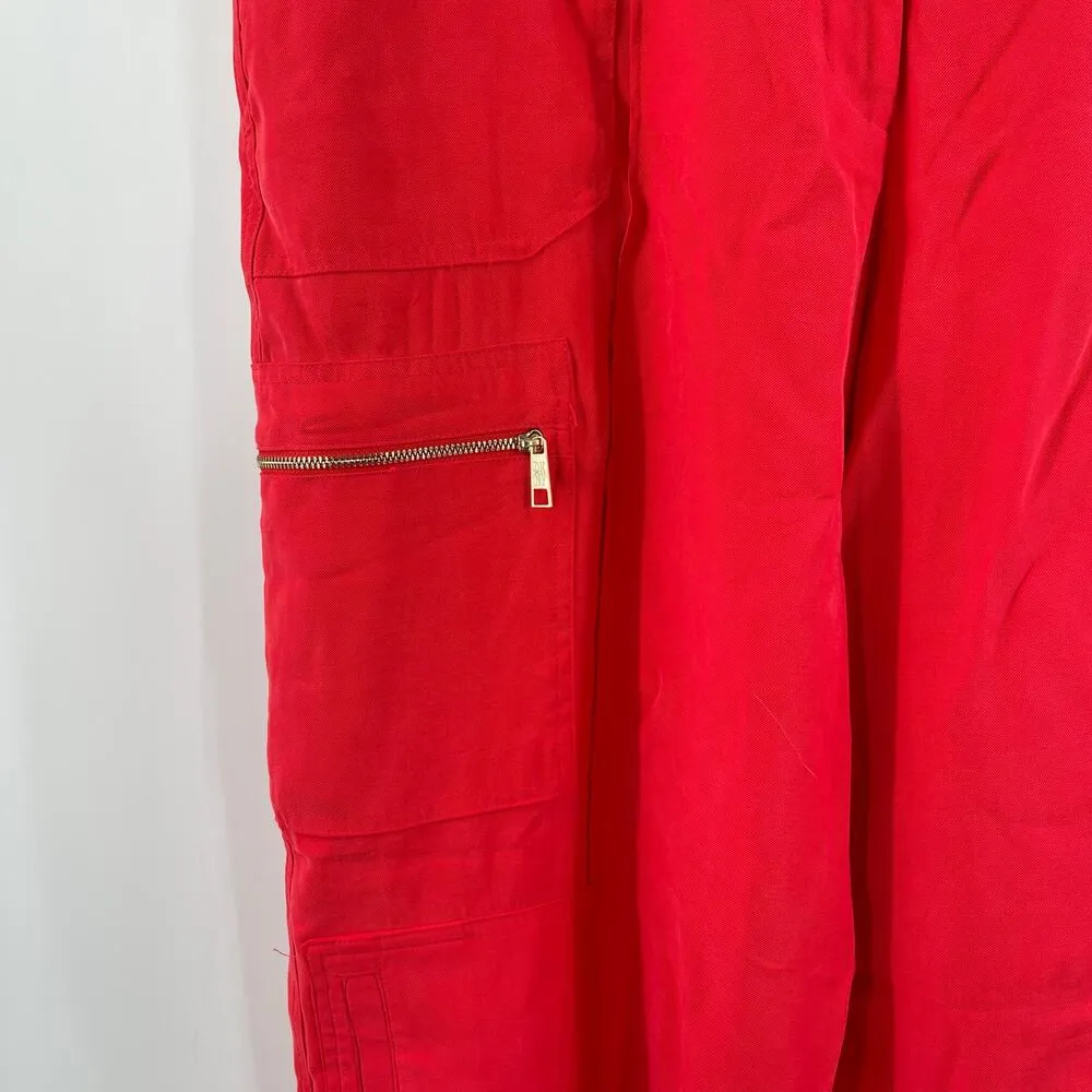 DKNY Pants SZ 16 Flame Red Gold Zippers NWT Cargo Straight Wide Leg Twill Office - Image 11