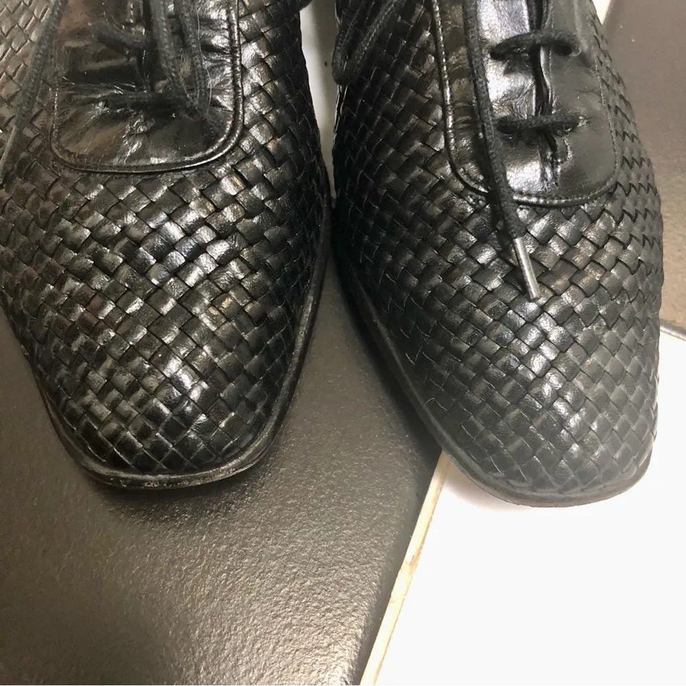Vintage 60s Bally of Switzerland Leather Basket Weave Lace Up Loafers Unique 7.5 - Image 6