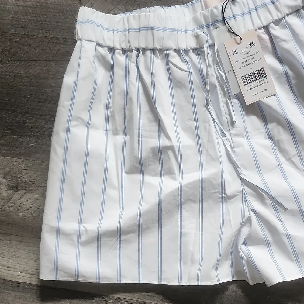 Cinq a Sept Sammy Striped Jacques Shorts in White and Blue Size L - Image 4