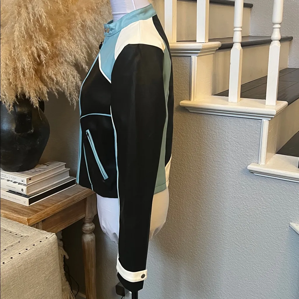 Daisy Street Colorblock Faux Leather Moto Jacket Size Medium - Image 5