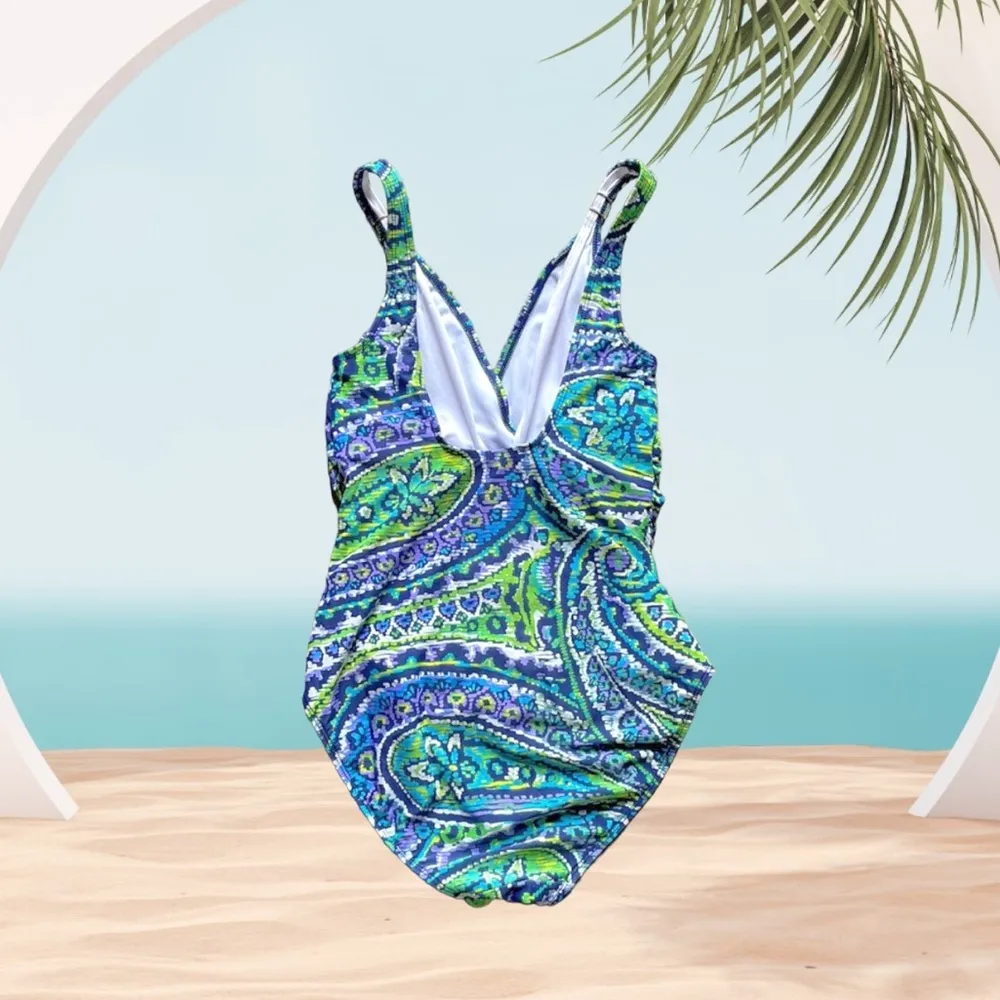 Lauren Ralph Lauren Paisley Scoop Back One Piece Swimsuit, Size 6 - Image 2