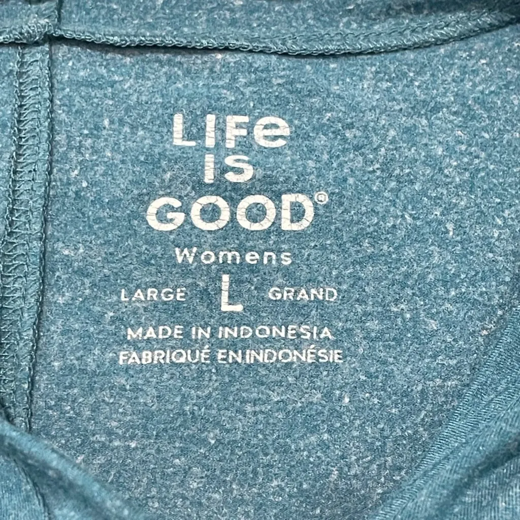 Life Is Good Pullover Hoodie Women's Size Large Rayon Blend Hummingbird Blue - Image 4
