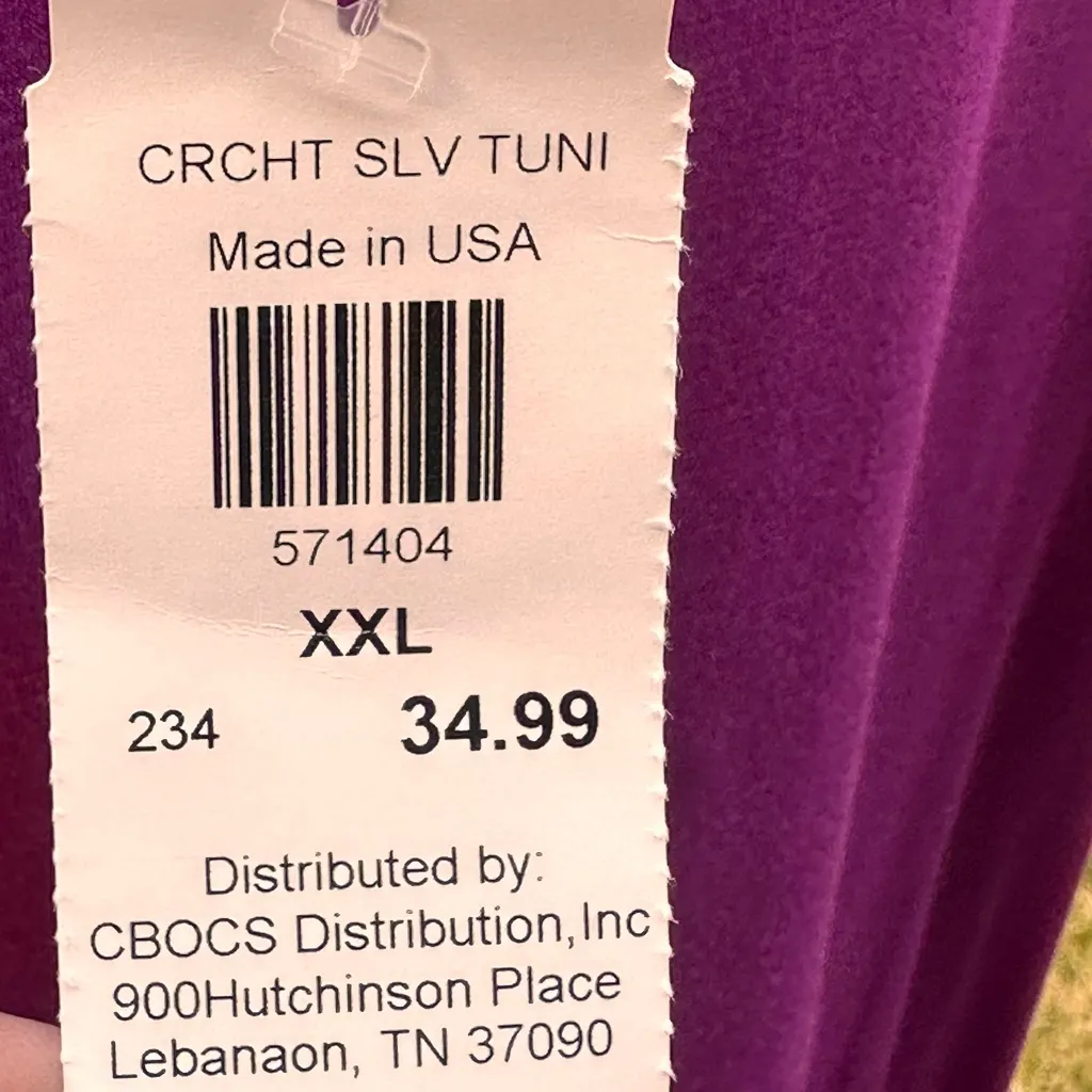 Forgotten Grace Womens Size XXL Purple Tunic w/ Cream Crocheted Lace on Sleeves - Image 15