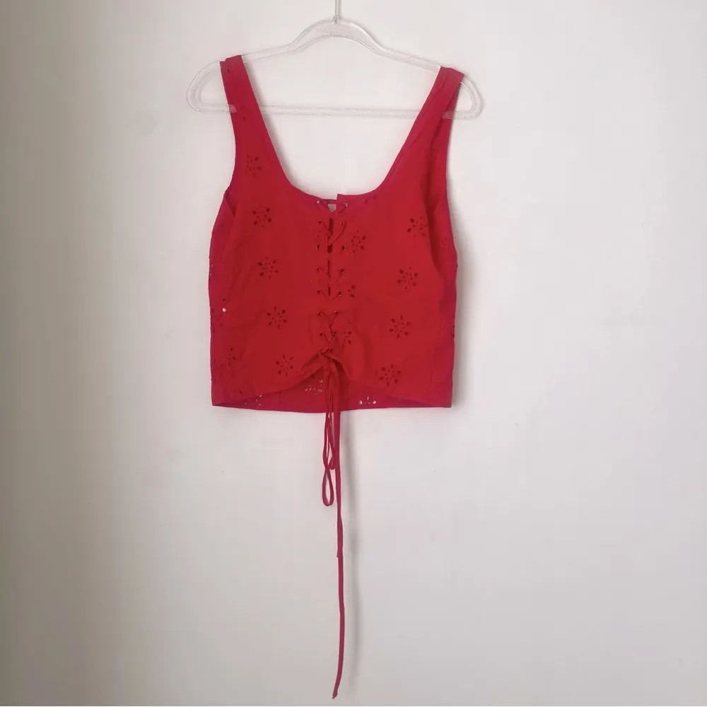Princess Polly Flowerfields Red Eyelet Laceup Tank Top 12 - Image 10