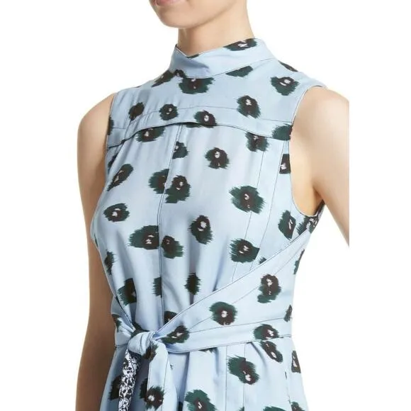 Proenza Schouler pale blue leopard ikat print tie front waist crepe size 4 CL - Image 2