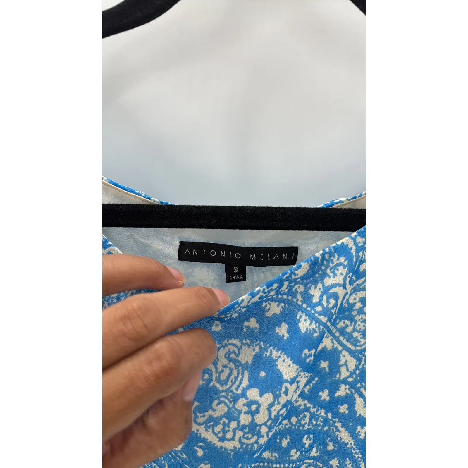 Antonio Melani teal blue paisley subtle puff sleeve size S top summer preppy - Image 4