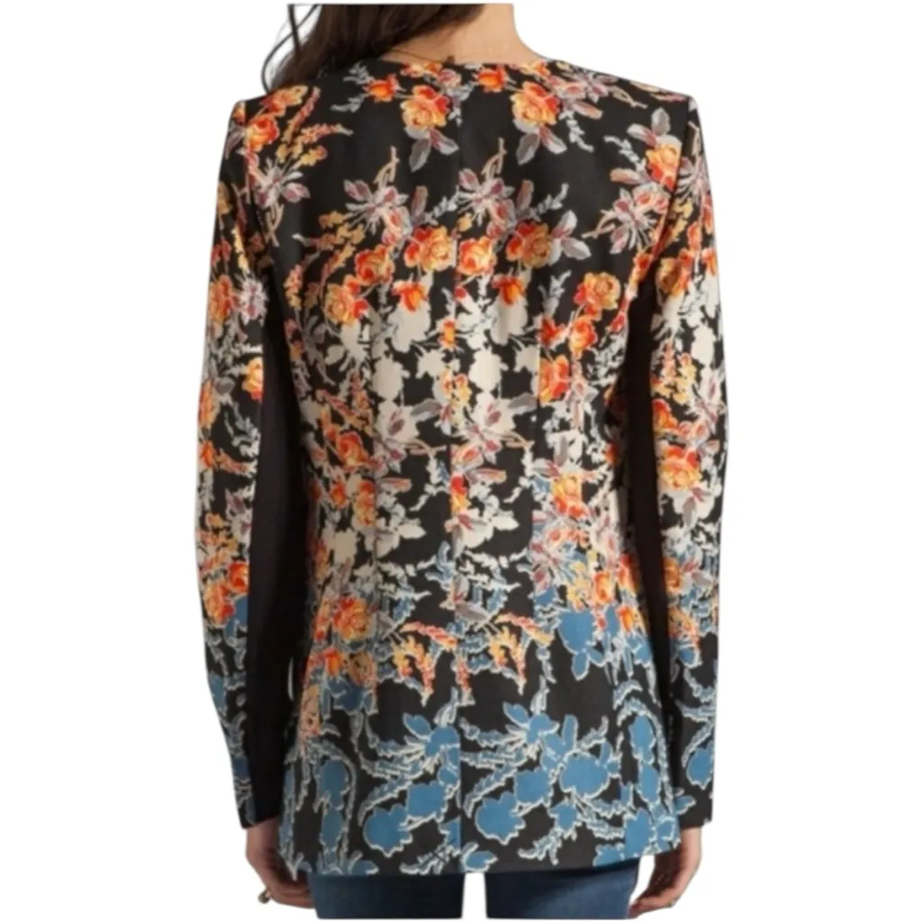 BCBGMAXAZRIA Floral Blazer Jacket Black Lapel Statement Career Chic Size M - Image 5