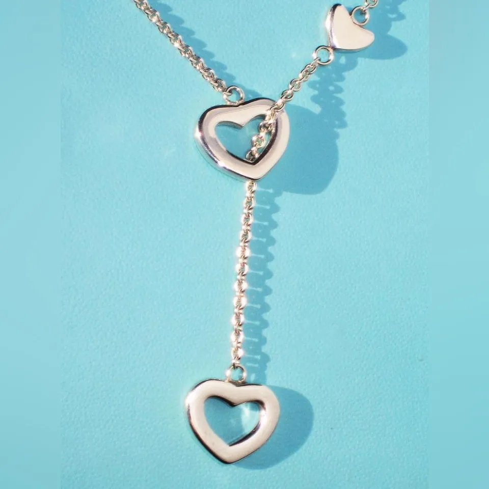 Vintage Tiffany & Co. Sterling Silver Heart Link Lariat Necklace Retired Edition - Image 4