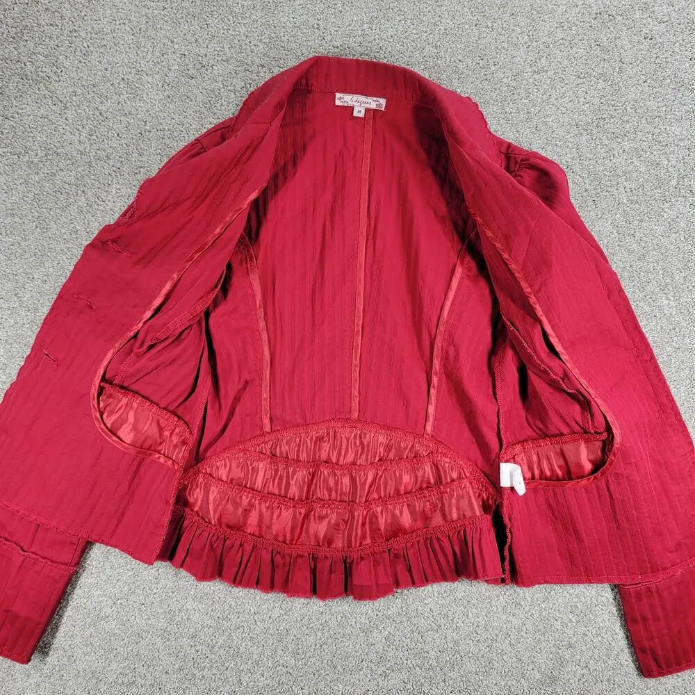 VTG 6 Degrees Y2K Cropped Jacket Juniors M Red Layered Ruffle Back Fitted Button - Image 7